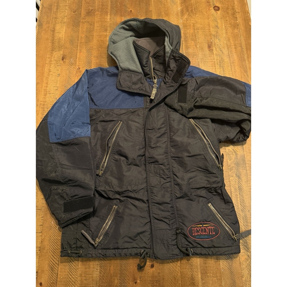 Vintage Descente Ski Snow Jacket 90s Full Zip Men's Medium Blue Hooded Rare